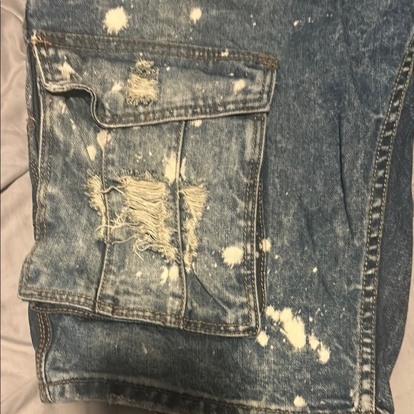Blue Distressed Cargo Shorts Vintage Style - Picture 3 of 9